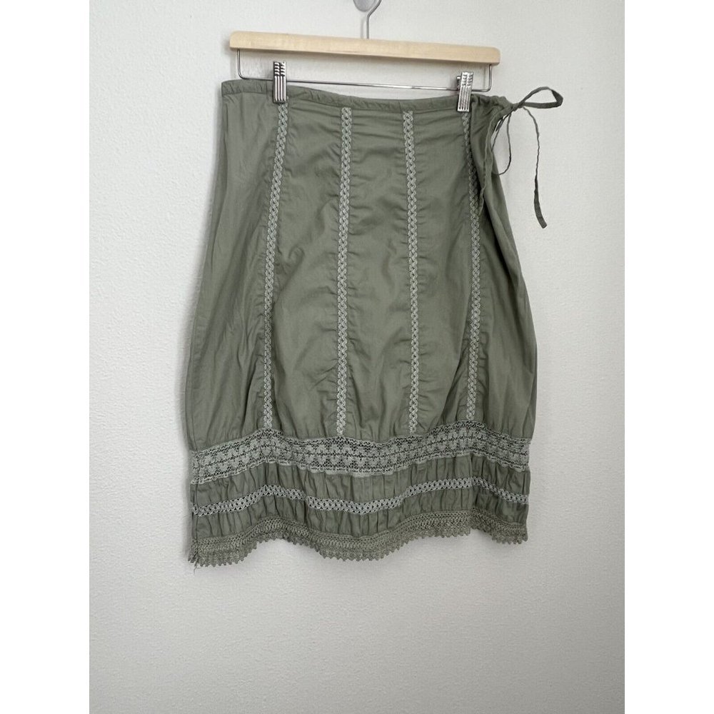 Prana Green A-line Skirt With Crochet Accents, Side Zipper, And Side Tie. Small